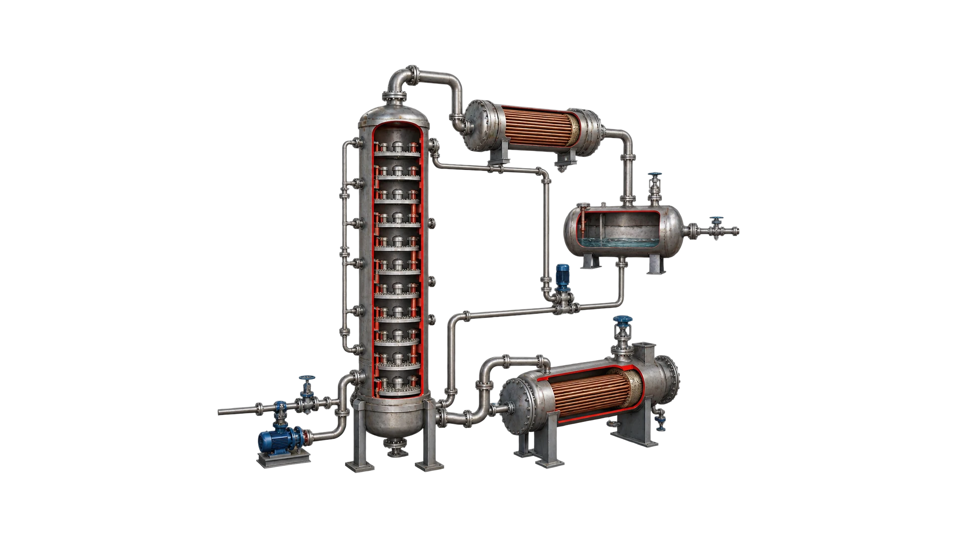Distillation column cutaway render