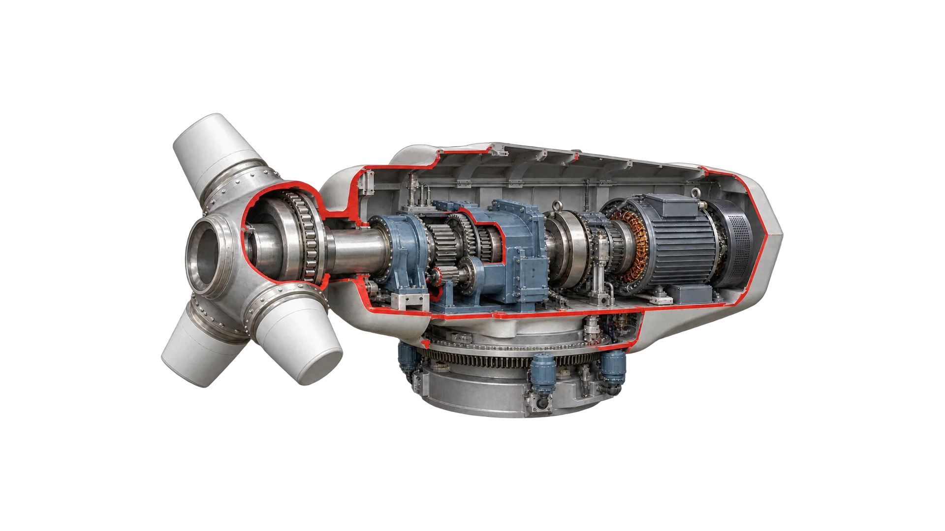 Wind turbine nacelle cutaway render