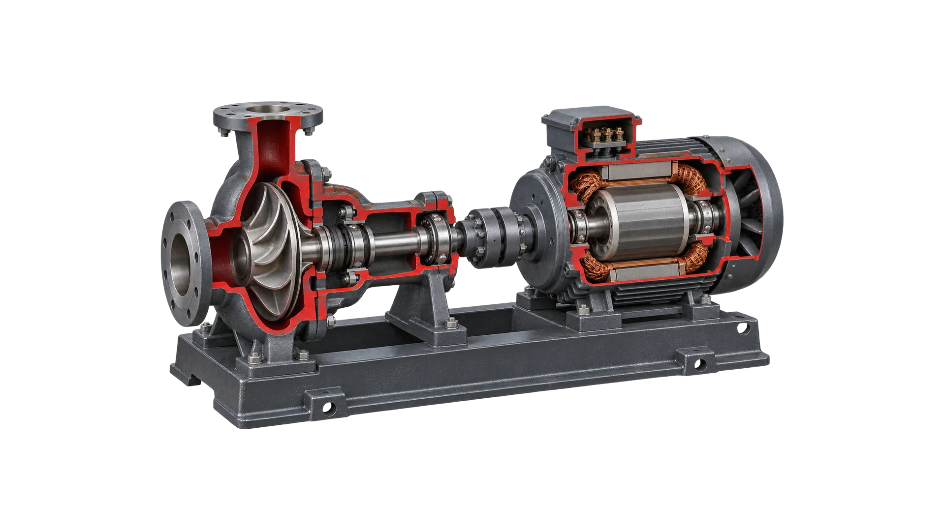 Centrifugal pump & motor cutaway render