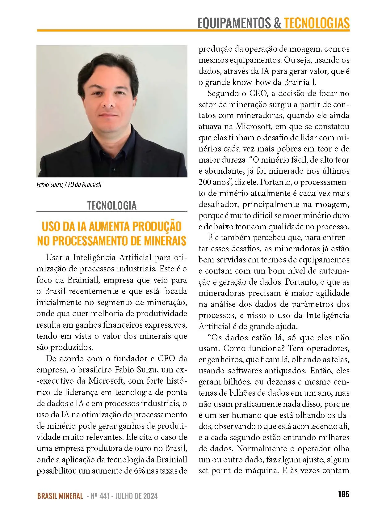 Brasil Mineral Magazine, Issue 441 — 2-page article spread featuring Fabio Suizu of BrainiAll