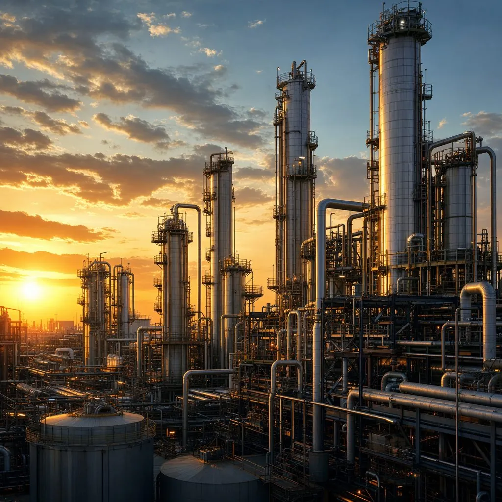 Distillation columns in a petrochemical refinery