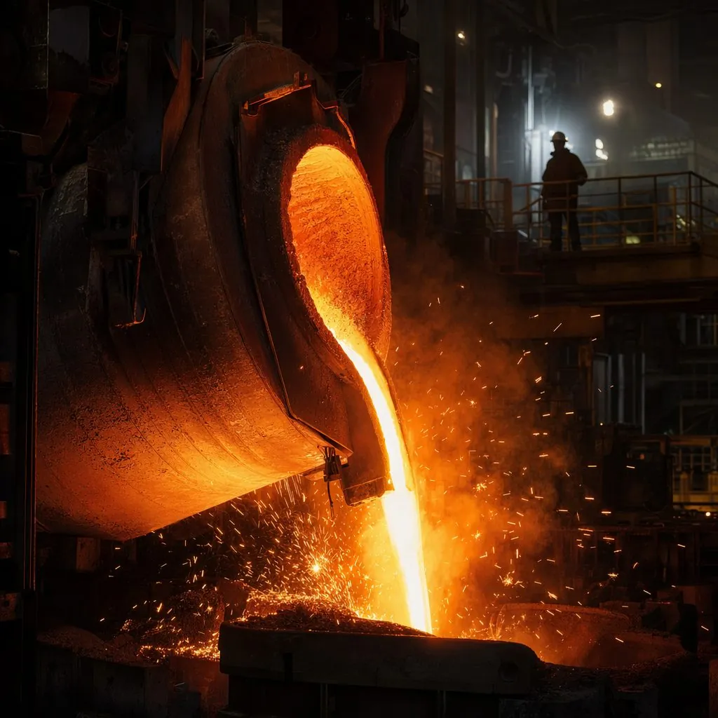 Electric arc furnace pouring molten steel
