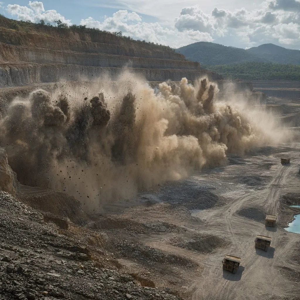 Controlled blasting on an open-pit mine bench