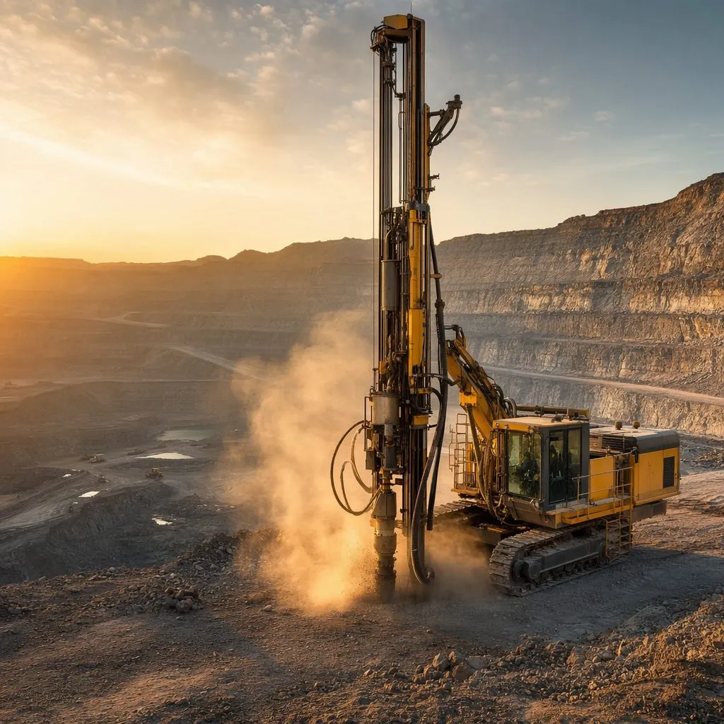Rotary blasthole drill rig on an open-pit mine bench