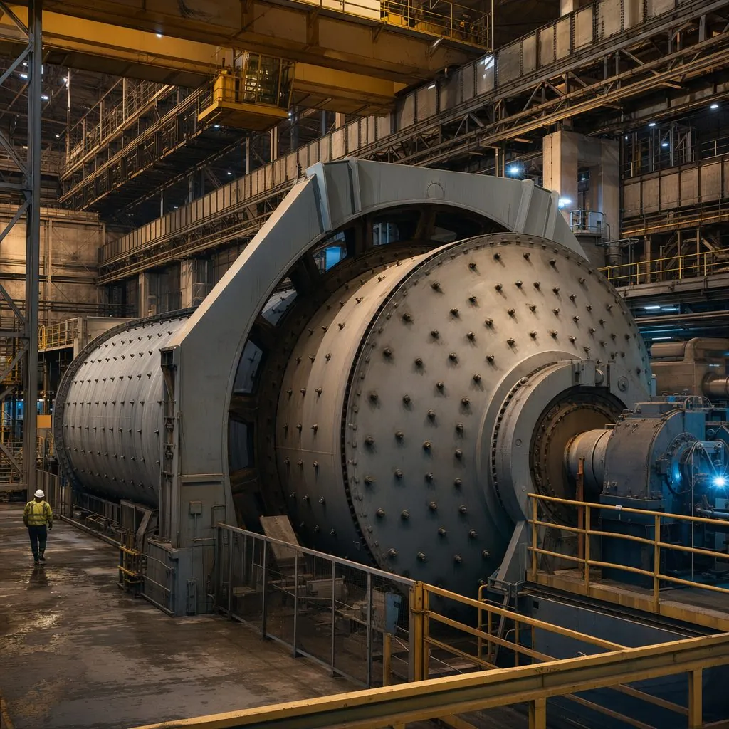 SAG grinding mill inside a modern gold processing plant